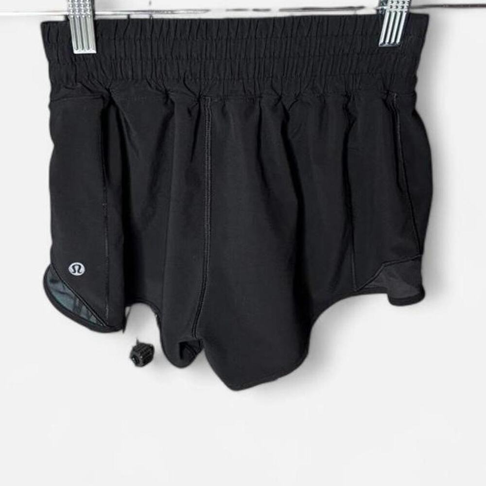 Lululemon Black Hot Tyde Athletic Running Shorts Smocked Waist Mesh Detail S 2